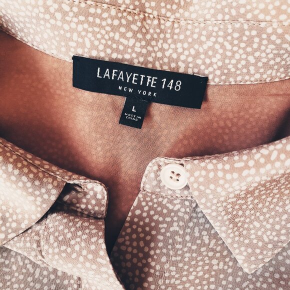 Lafayette 148 Scottie Silk Classic Office Button Down Beige Shirt - Picture 5 of 10